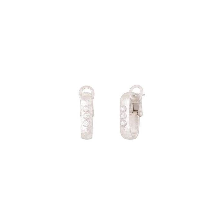 Hoopla Couture Silver Geometric Hoops With Diamond Accents