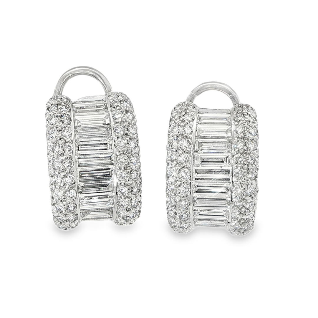 Folding Post Huggies With Baguette and Pave Diamonds
