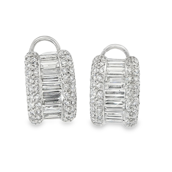 Folding Post Huggies With Baguette and Pave Diamonds