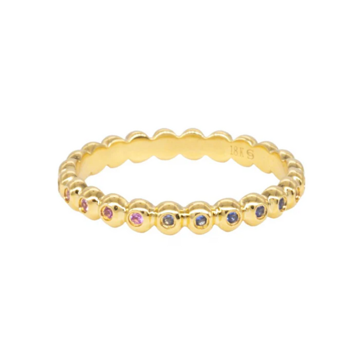 18K Gold Rainbow Sapphire Bead Ring