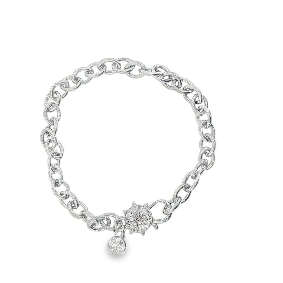 Mixed Metal Diamond Cross/Heart Chain Bracelet - 7"