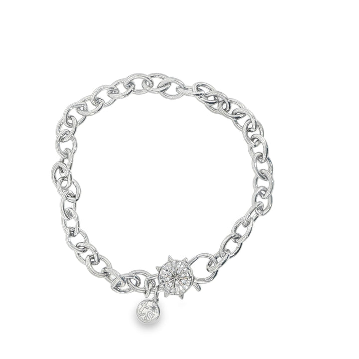 Mixed Metal Diamond Cross/Heart Chain Bracelet - 7"