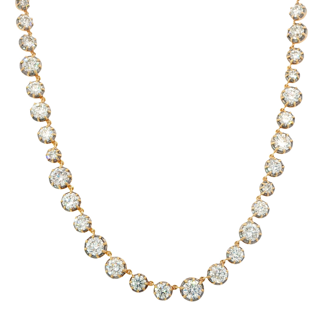 18K Yellow Gold And Black Rhodium Collet Set Diamond Tennis Necklace Weighing 15.68cts - 16"