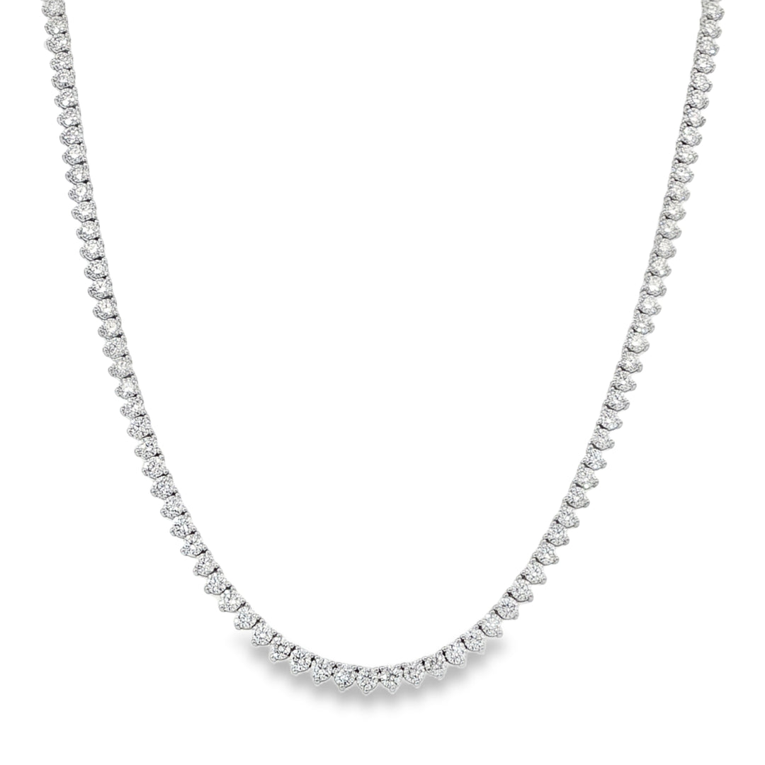 14K White Gold Diamond 3 Prong Tennis Necklace Weighing 9cts - 16.5"