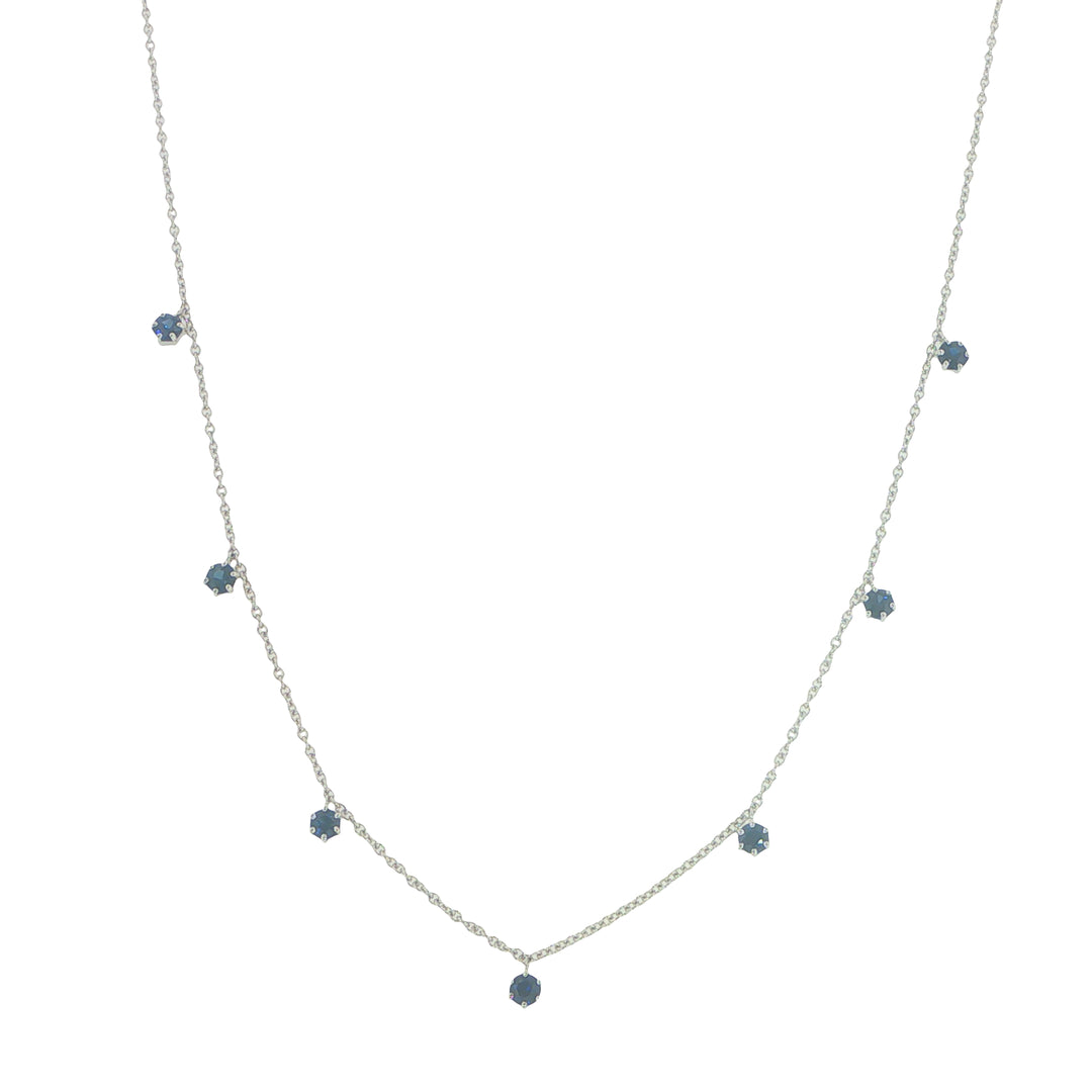 14K White Gold Dangling Blue Sapphires By The Yard Necklace - 18"