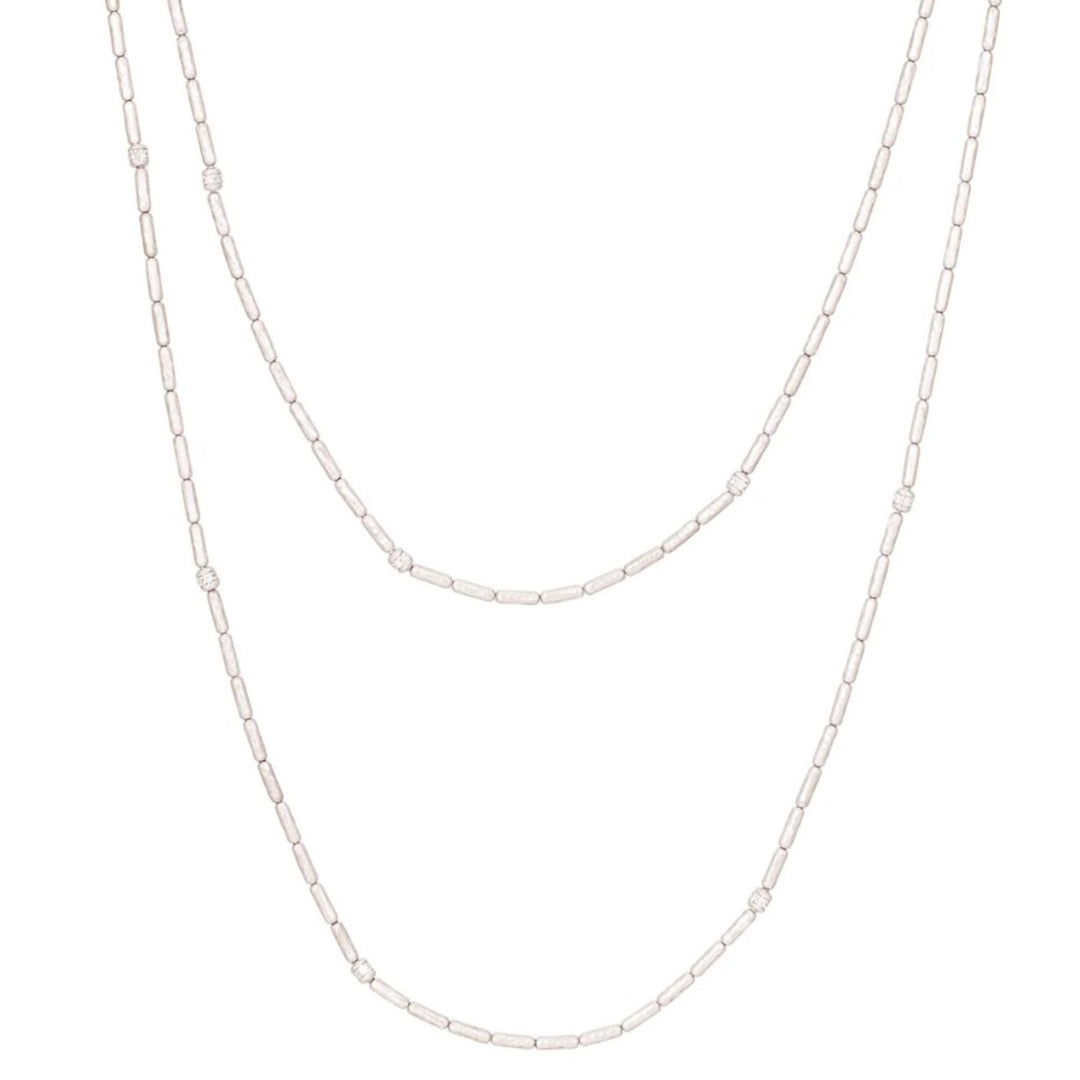 Vertigo Couture Silver Statement Beaded Necklace With Diamond Stations - 36"