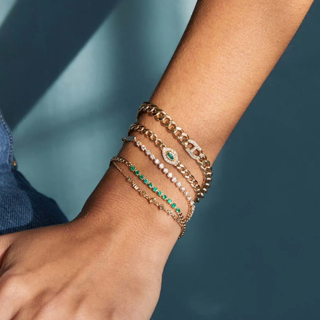 Emerald Tennis Segment Small Curb Chain Bracelet