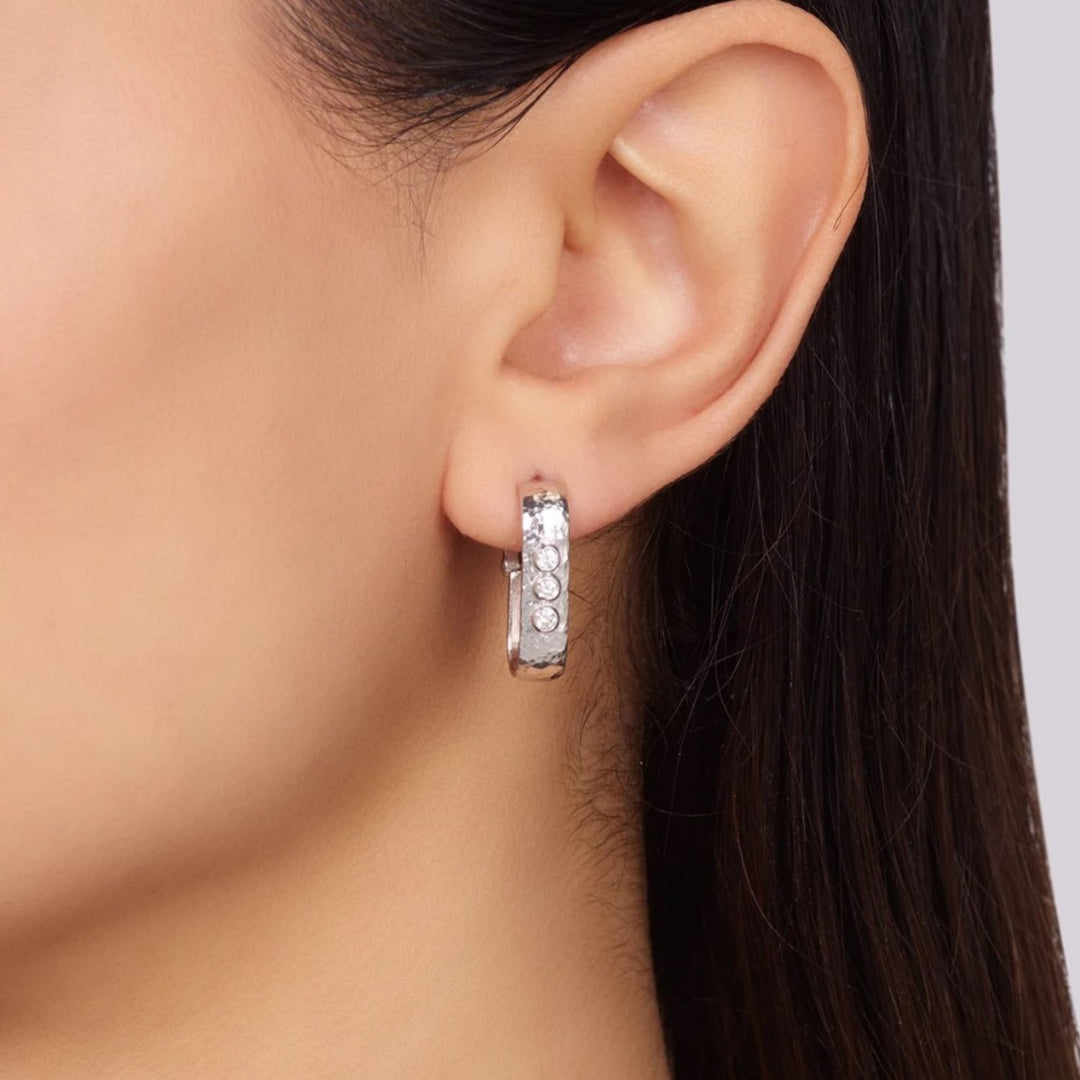 Hoopla Couture Silver Geometric Hoops With Diamond Accents