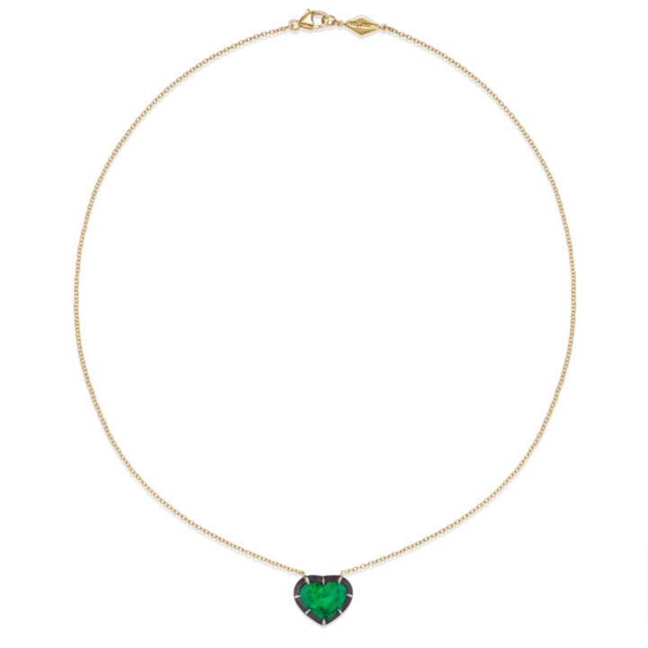 18K Heart Shape Emerald Collet Solitaire Pendant
