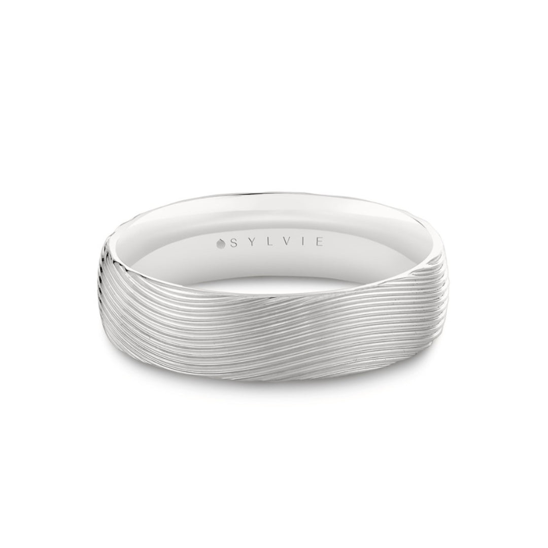 14K White Gold 6mm Textured Men's Wedding Band - Size 10