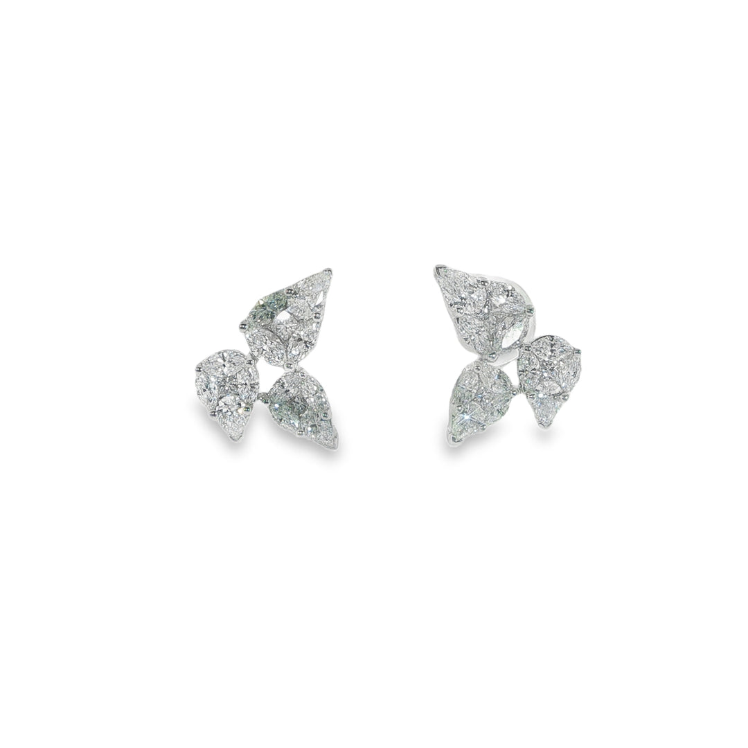 18K White Gold Pear Shaped Illusion Set Diamond Cluster Studs