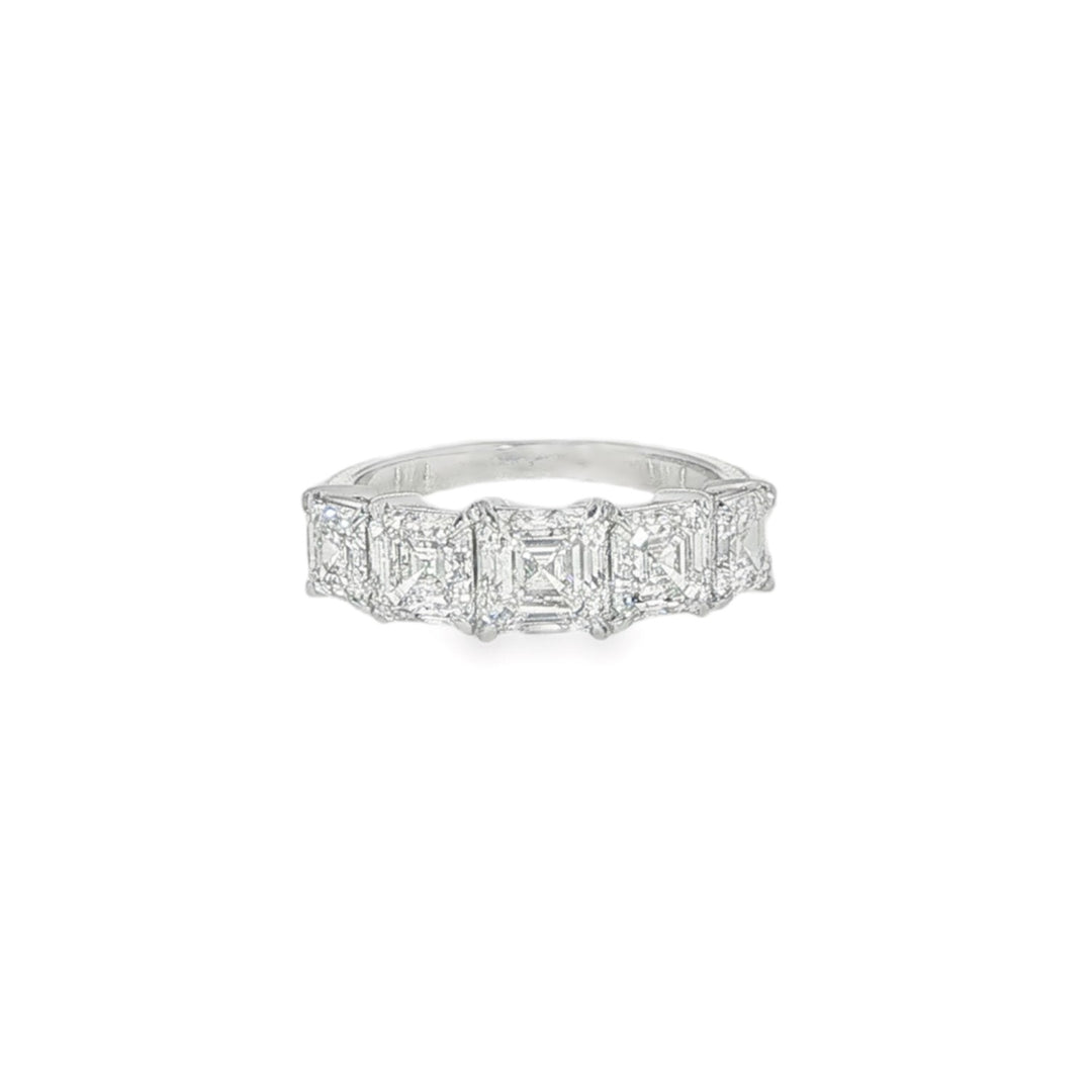 18K White Gold Ring With 5 Asscher Cut Diamonds Weighing 3.41cts - Size 6.5