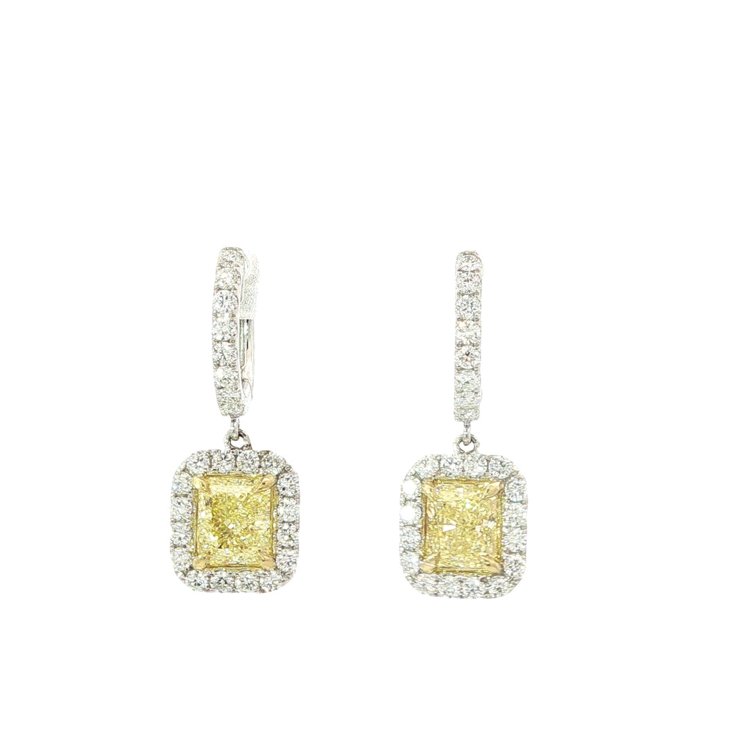 Fancy Yellow Diamond Drop Earrings With Diamond Huggies