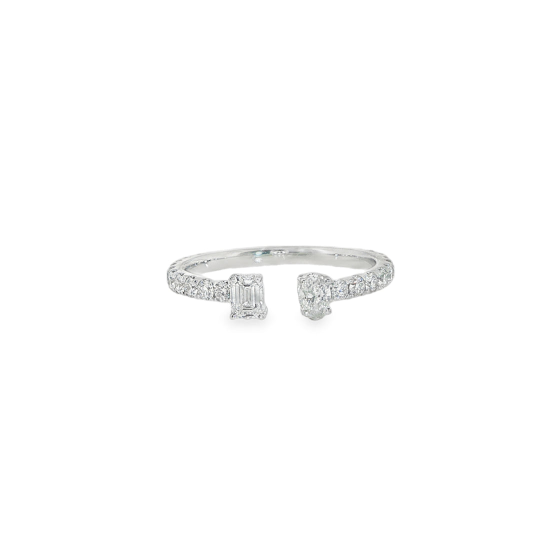 14K White Gold Ring With Emerald Cut And Oval Diamonds On A Pave Band - Size 7