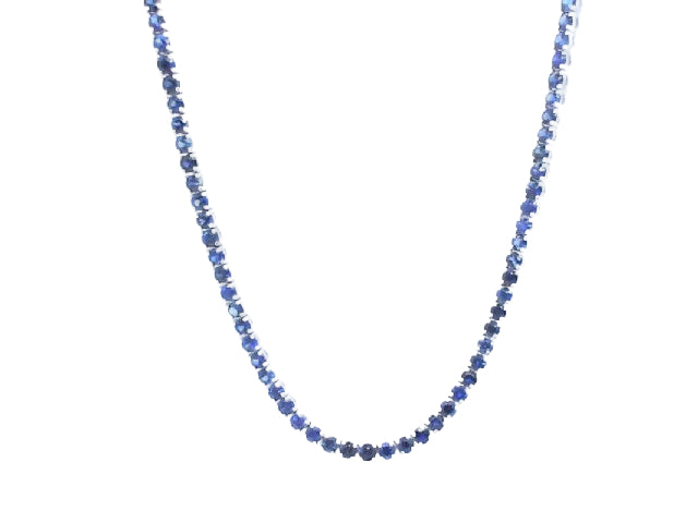 14K White Gold Blue Sapphire Tennis Necklace Weighing 15.44cts - 17"