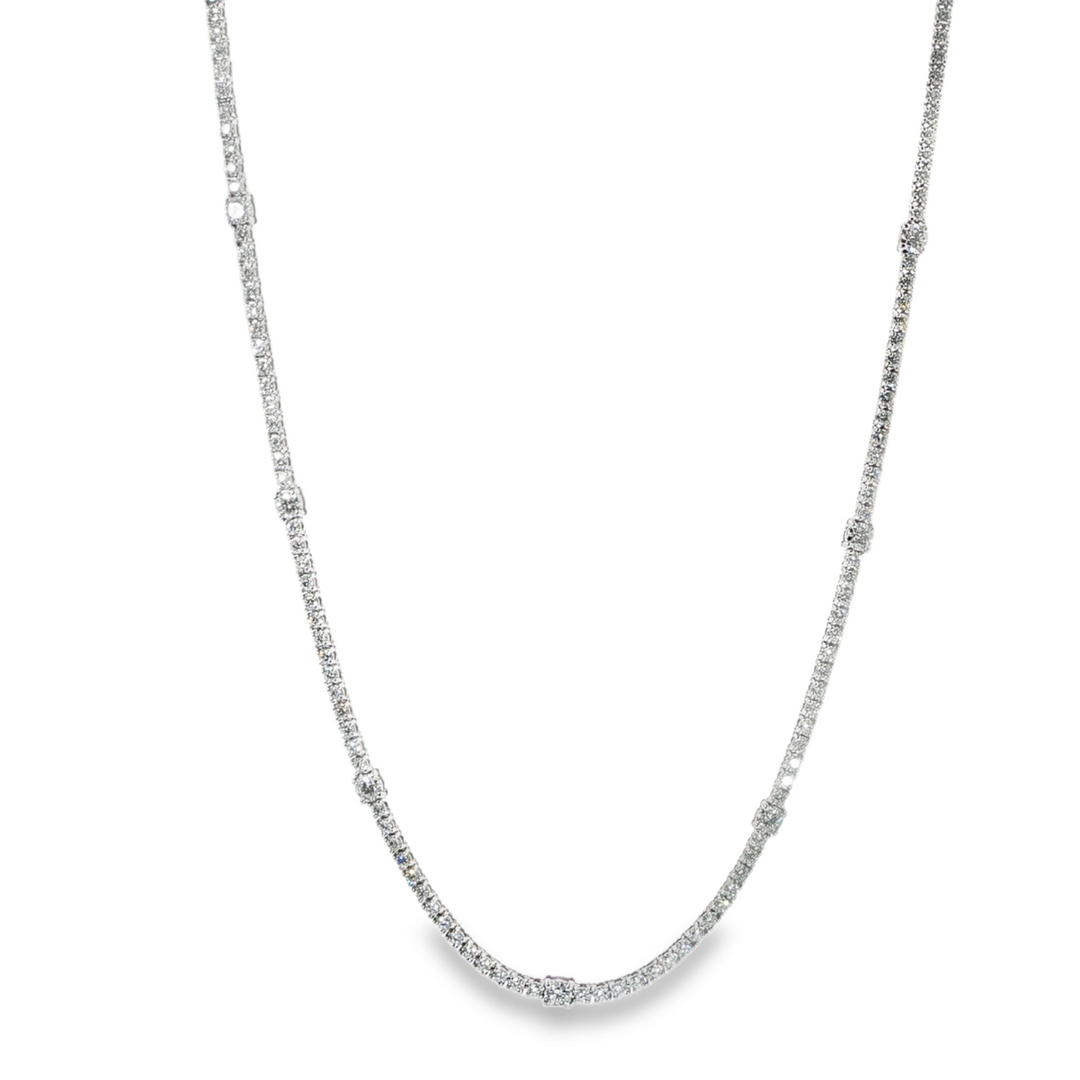 18K White Gold And Diamond Station Necklace - 17"