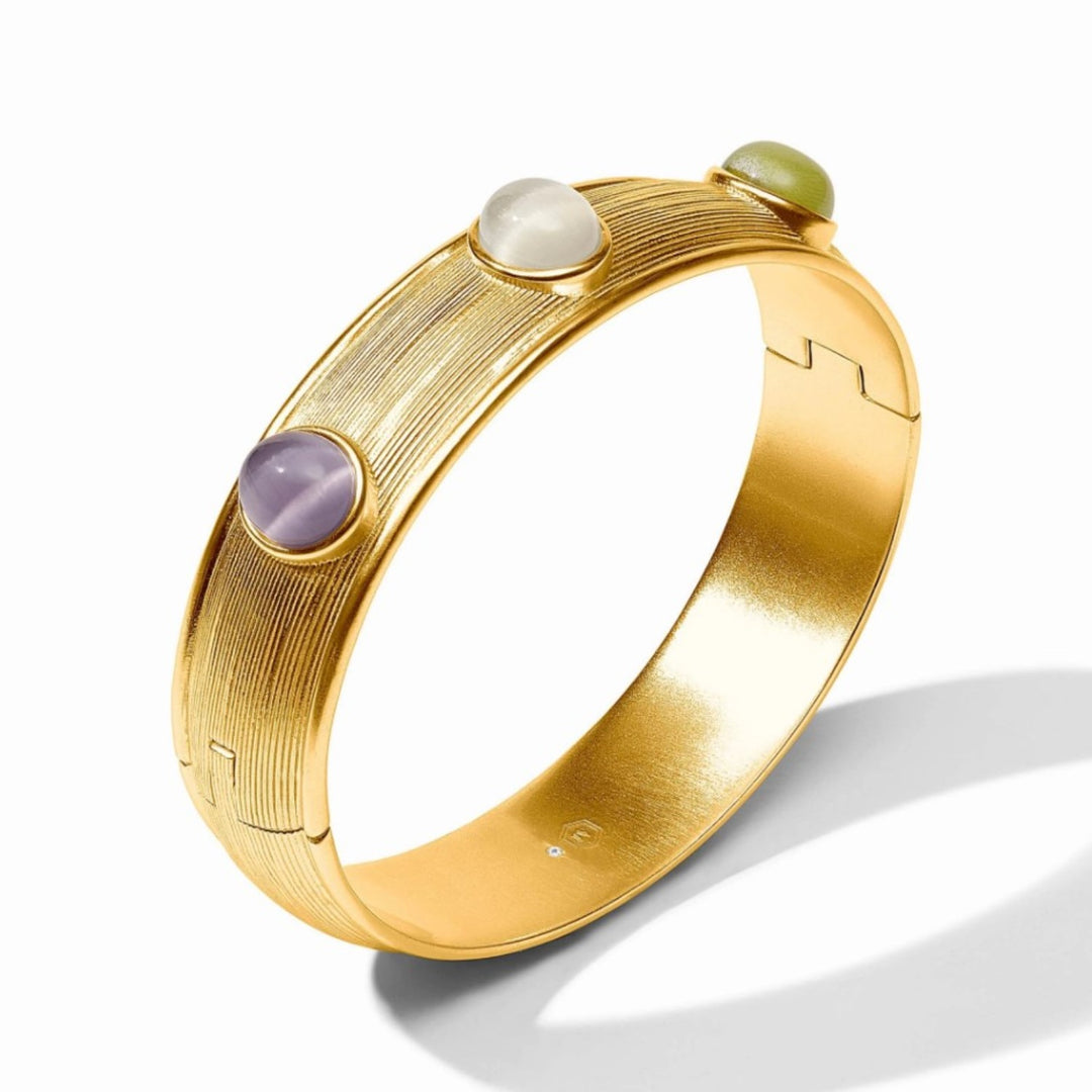 Cobblestone Hinge Bangle With Multi Stone Cat's Eye - 6.5"