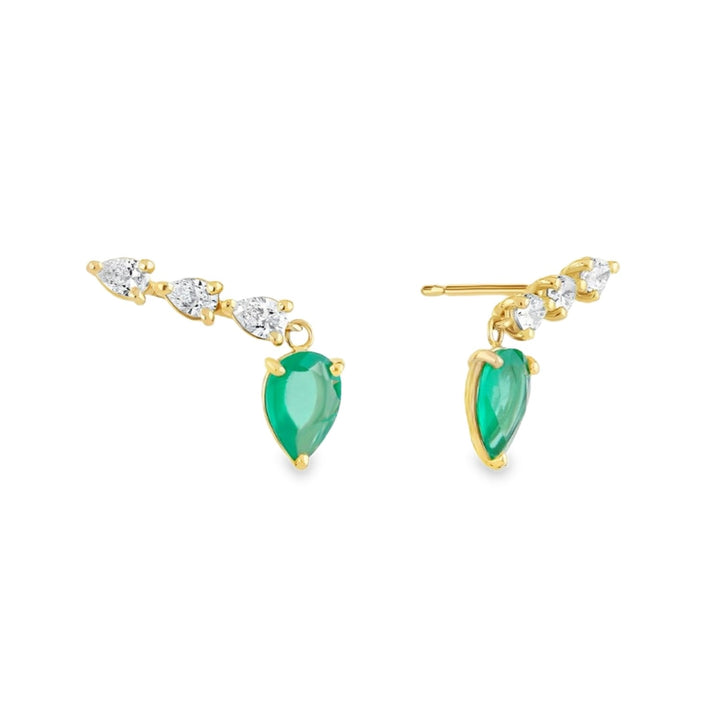 Pear Emerald And Diamond Ear Crawlers