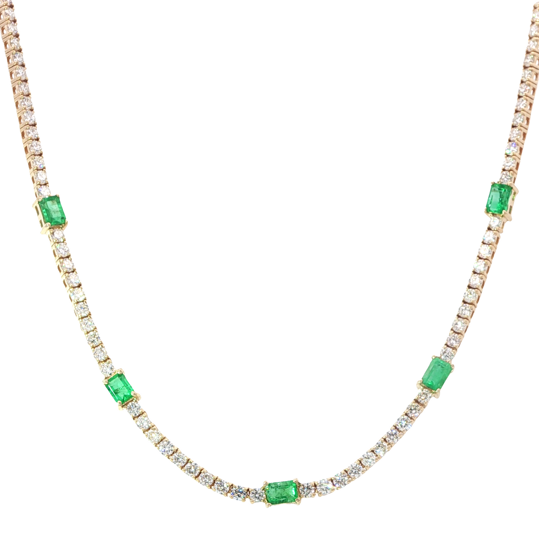Diamond Tennis Necklace With Emerald Accents