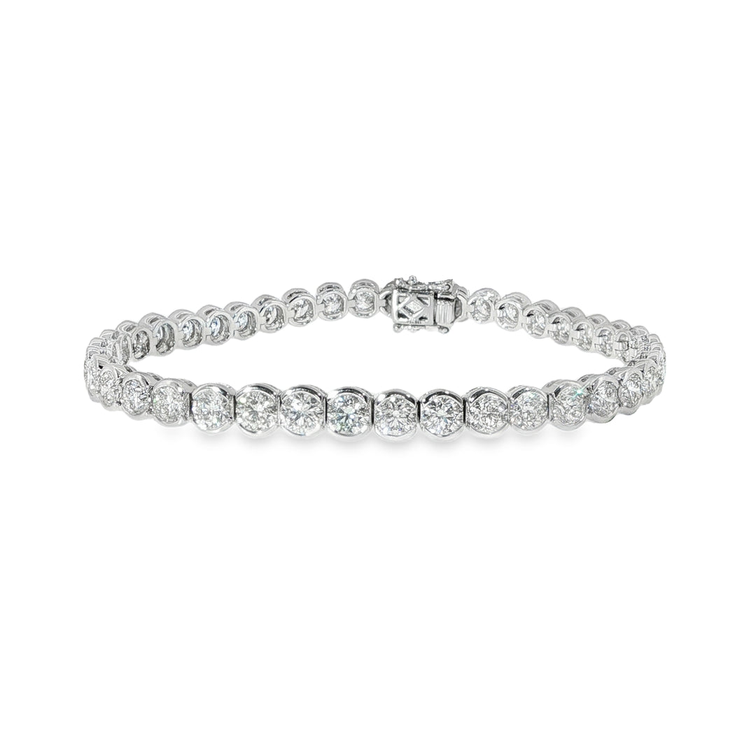 18K White Gold Half Bezel Set Diamond Tennis Bracelet Weighing 10.70cts