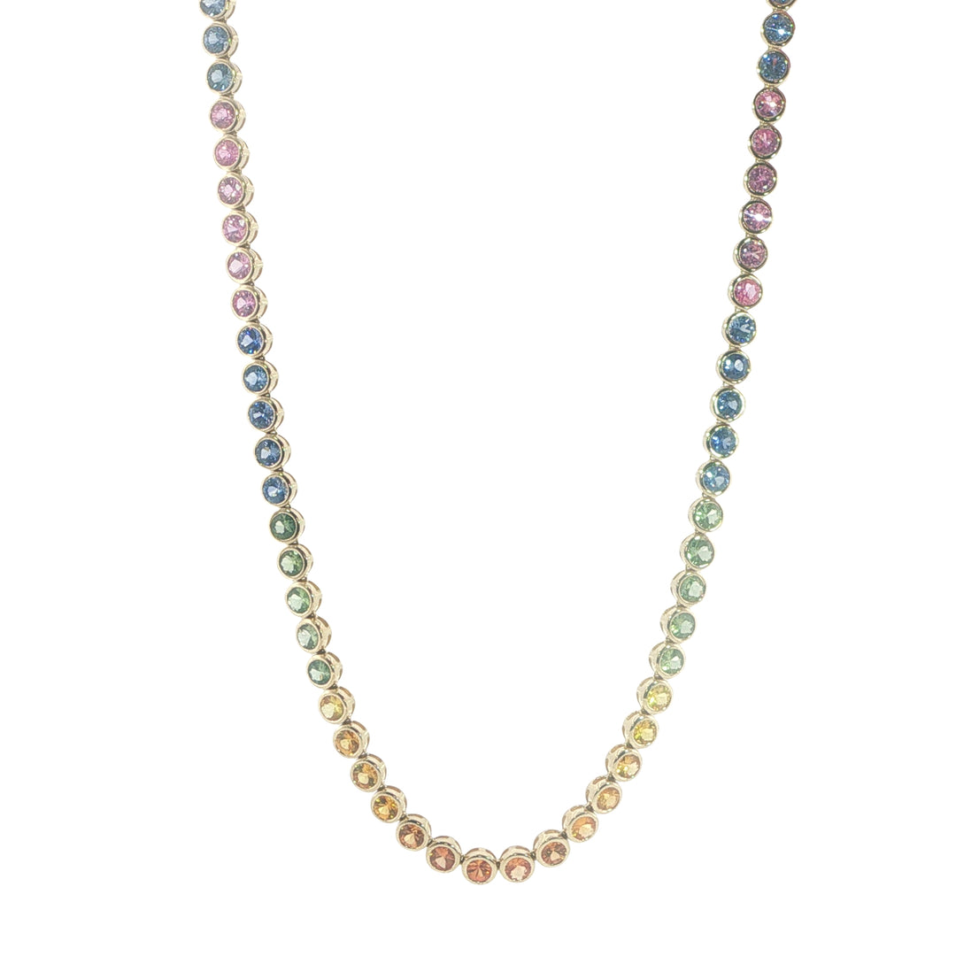 14K Yellow Gold Rainbow Bezel-Set Sapphire Tennis Necklace - 17"