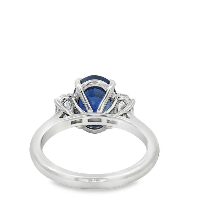 18K White Gold Ring With GIA Certified Oval Blue Sapphire And GIA Oval Diamonds