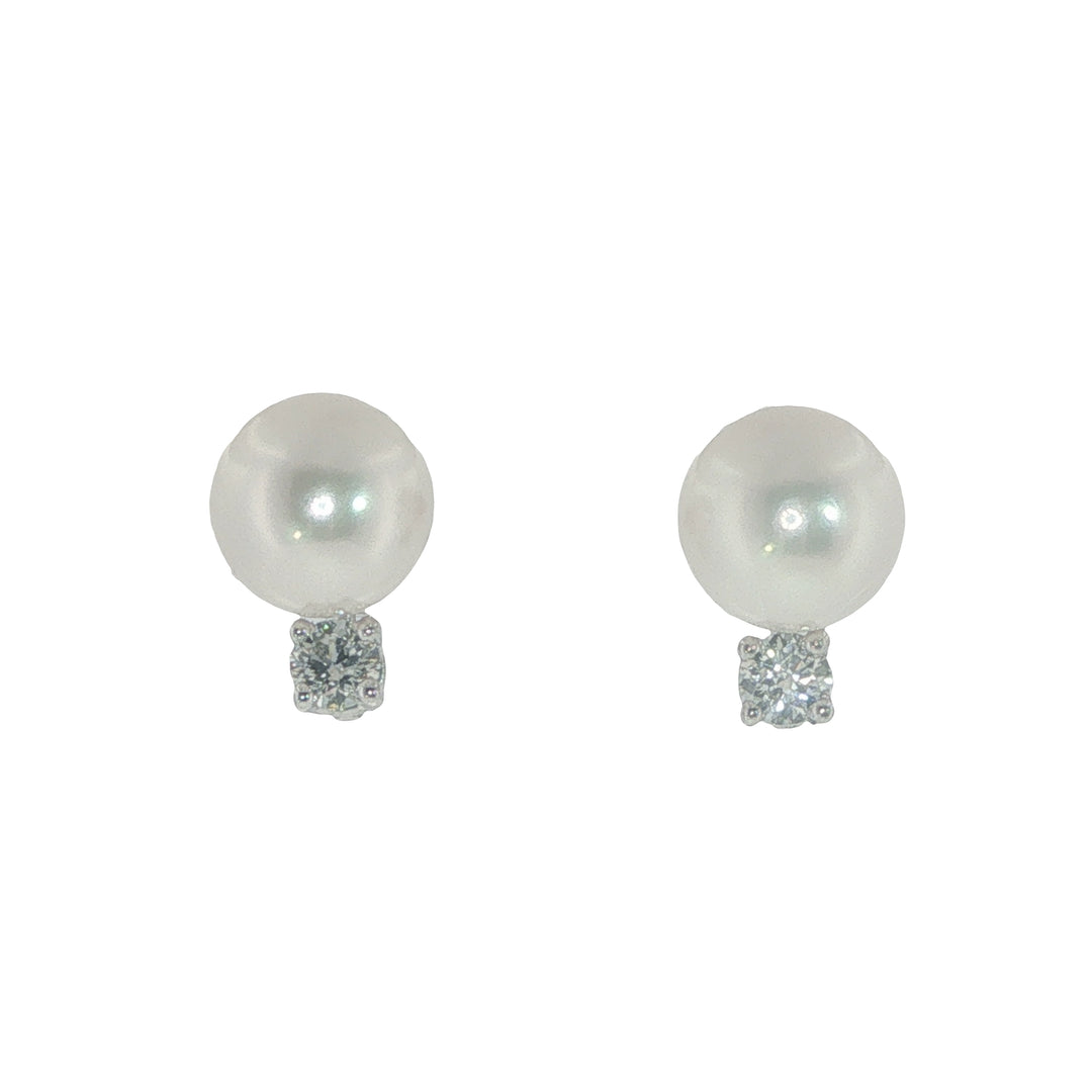 8mm x 8.5mm Cultured Pearl And Diamond Earrings