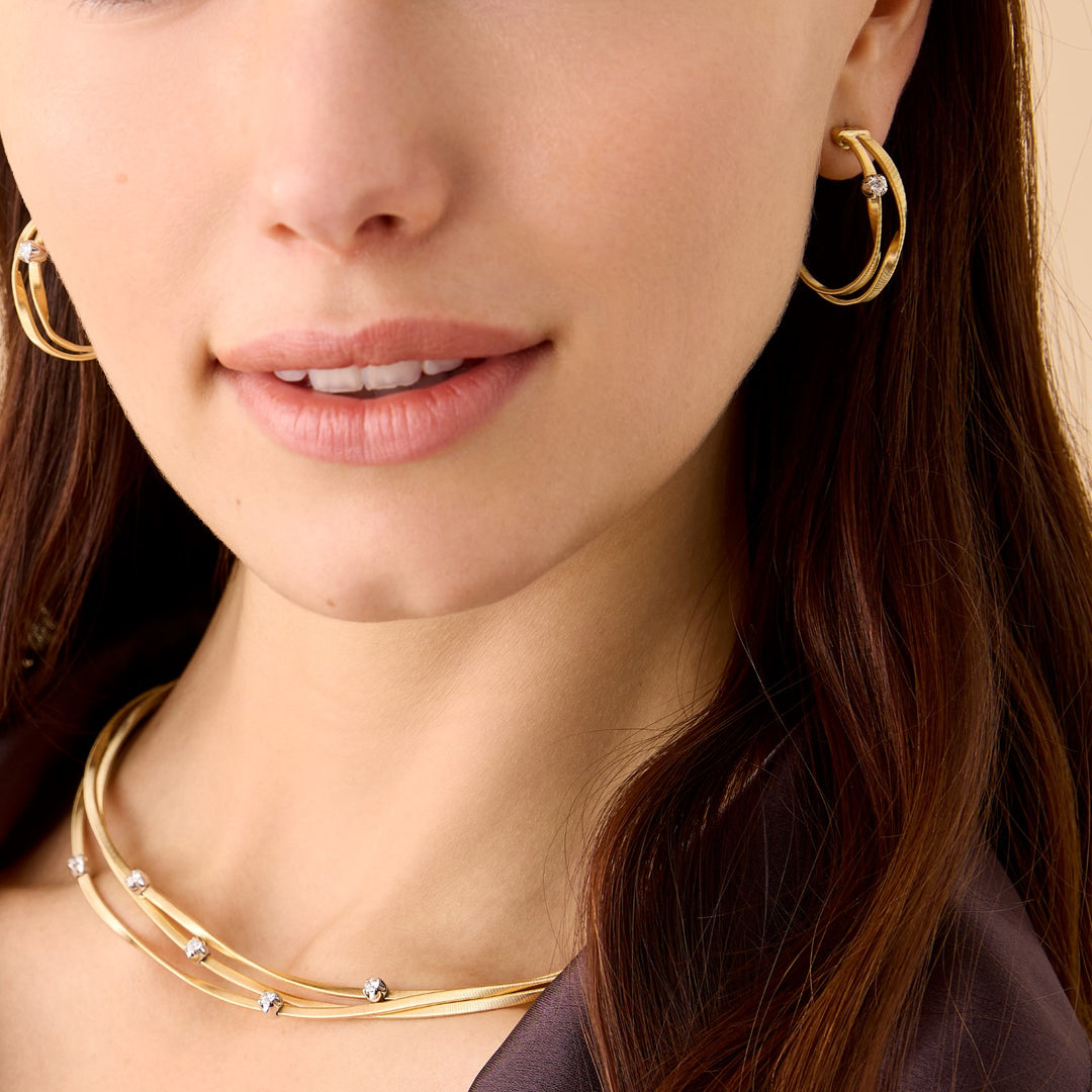 18K Yellow Gold Multi-Strand Hoops With Diamond Stations