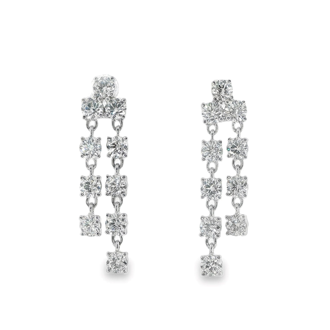 White Gold and Diamond Drop Earrings With 2 Rows of Round Brilliant Diamonds Weighing 2.36cts