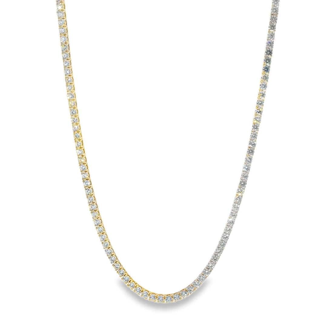 14K Yellow Gold Diamond Tennis Necklace Weighing 12.36cts - 17"