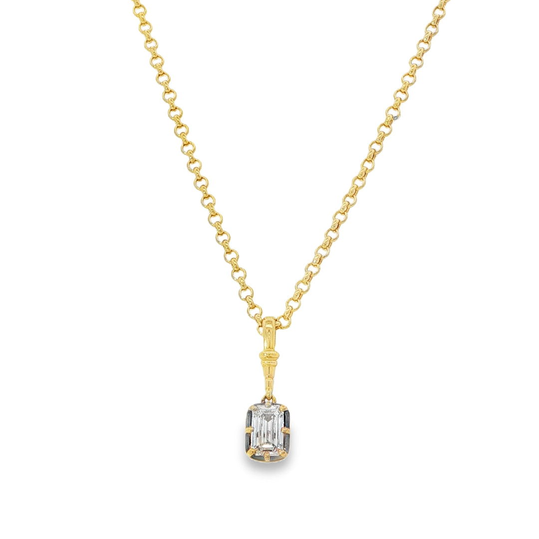 Emerald Cut Diamond Pendant Set in an Antique Collet Setting Weighing 0.70cts on a Yellow Gold Chain
