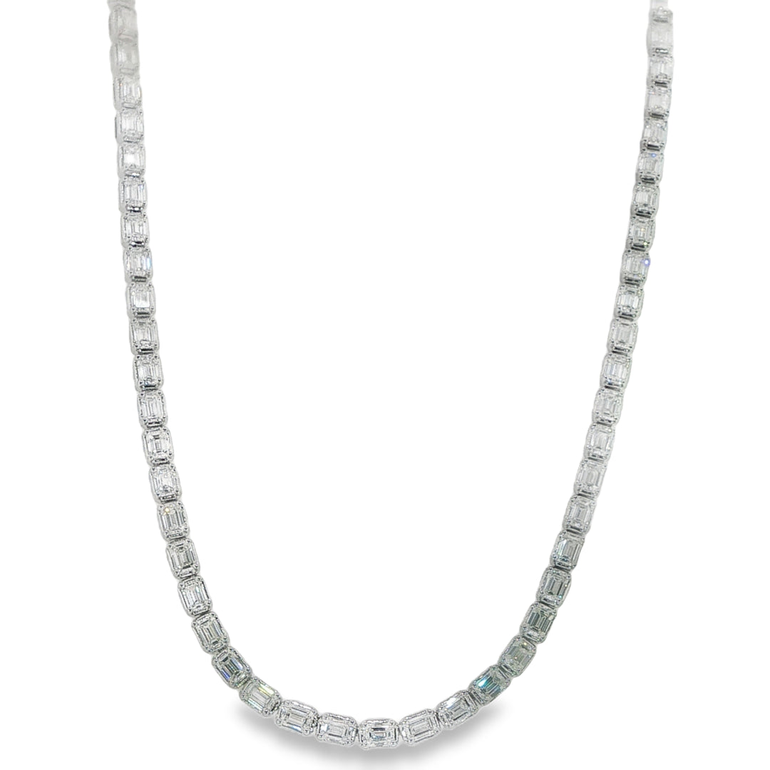14K White Gold Emerald Cut Diamond Tennis Necklace Weighing 16.59cts - 16.5"