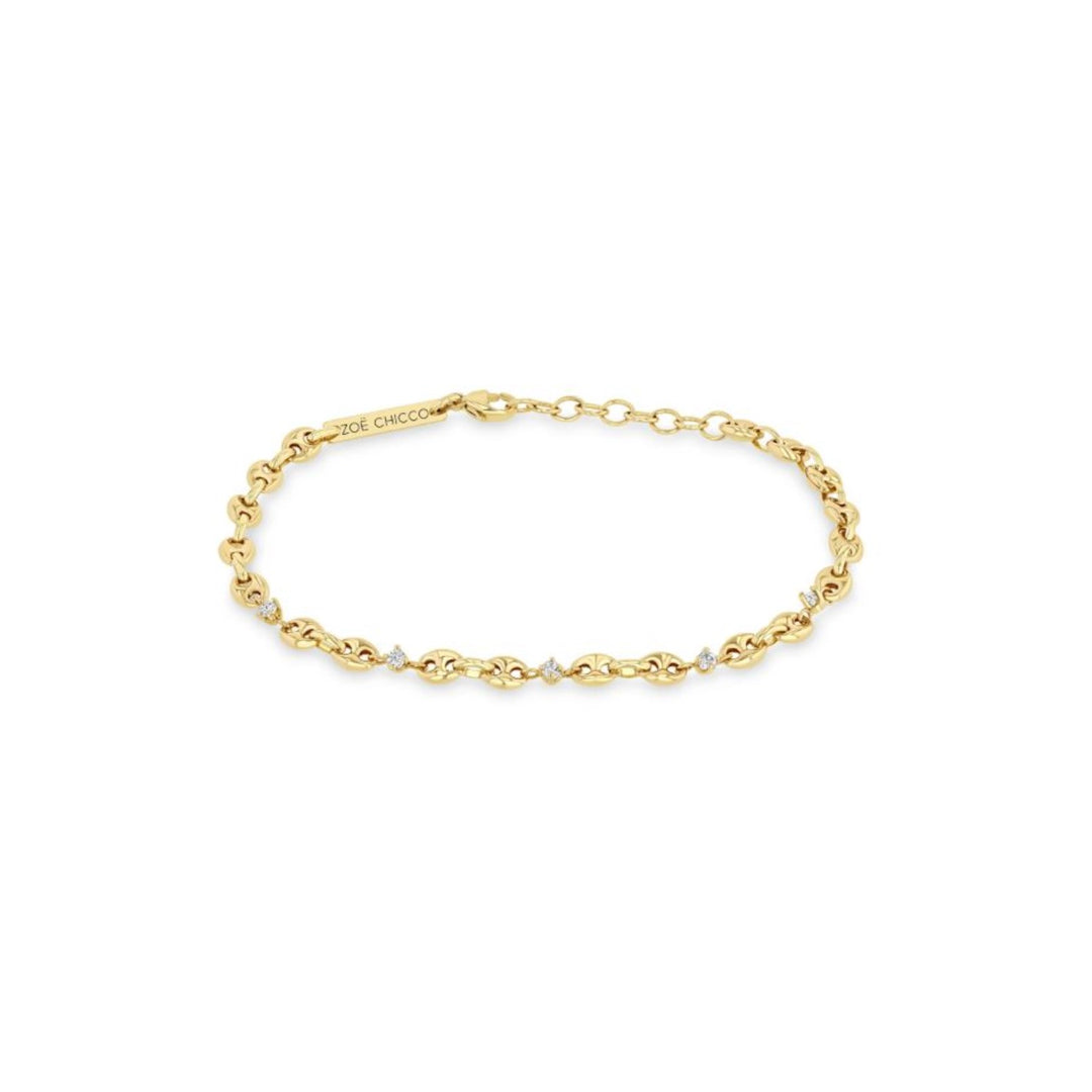 14K Gold 5 Diamond Mariner Link Bracelet