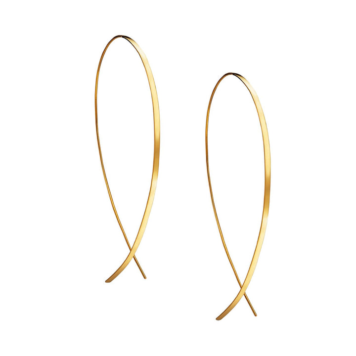 14K Yellow Gold Large Flat Upside Down Hoops