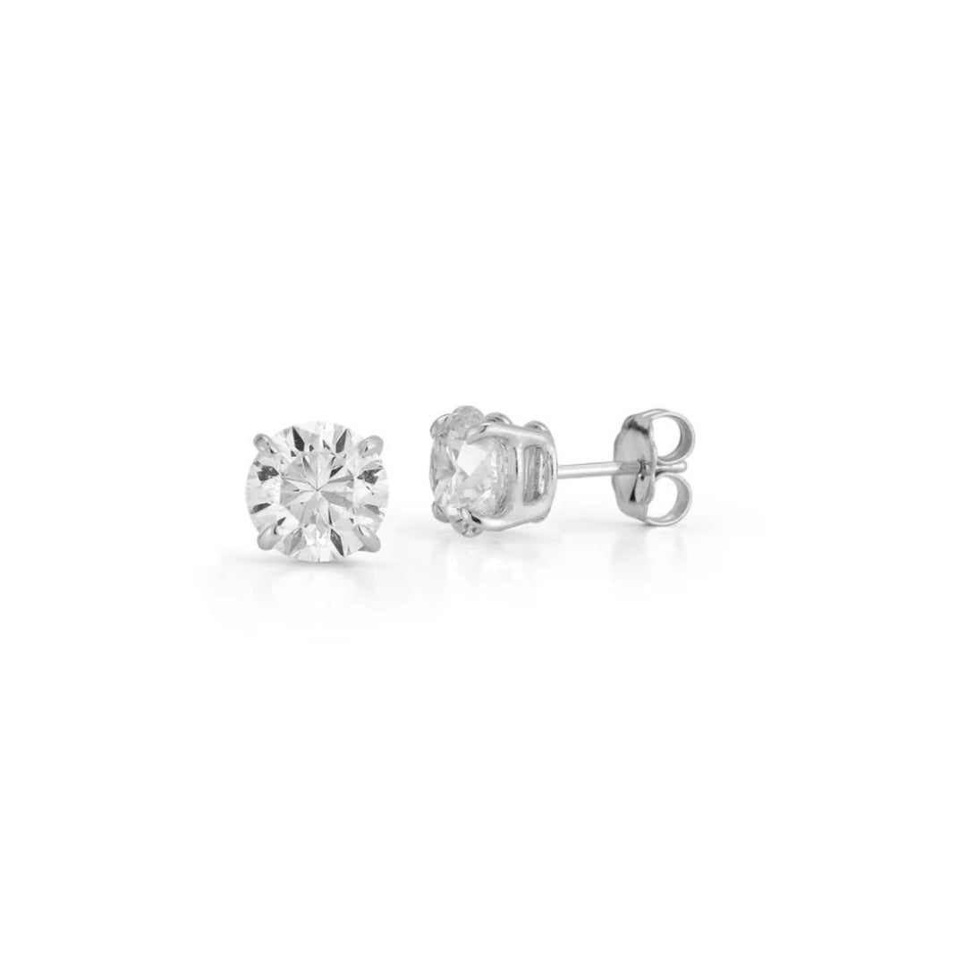 14K White Gold 3 Prong Martini Set Diamond Stud Earrings Weighing 3.00ctw