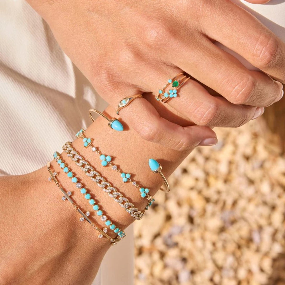 Alternating Diamond And Turquoise Trio Bracelet