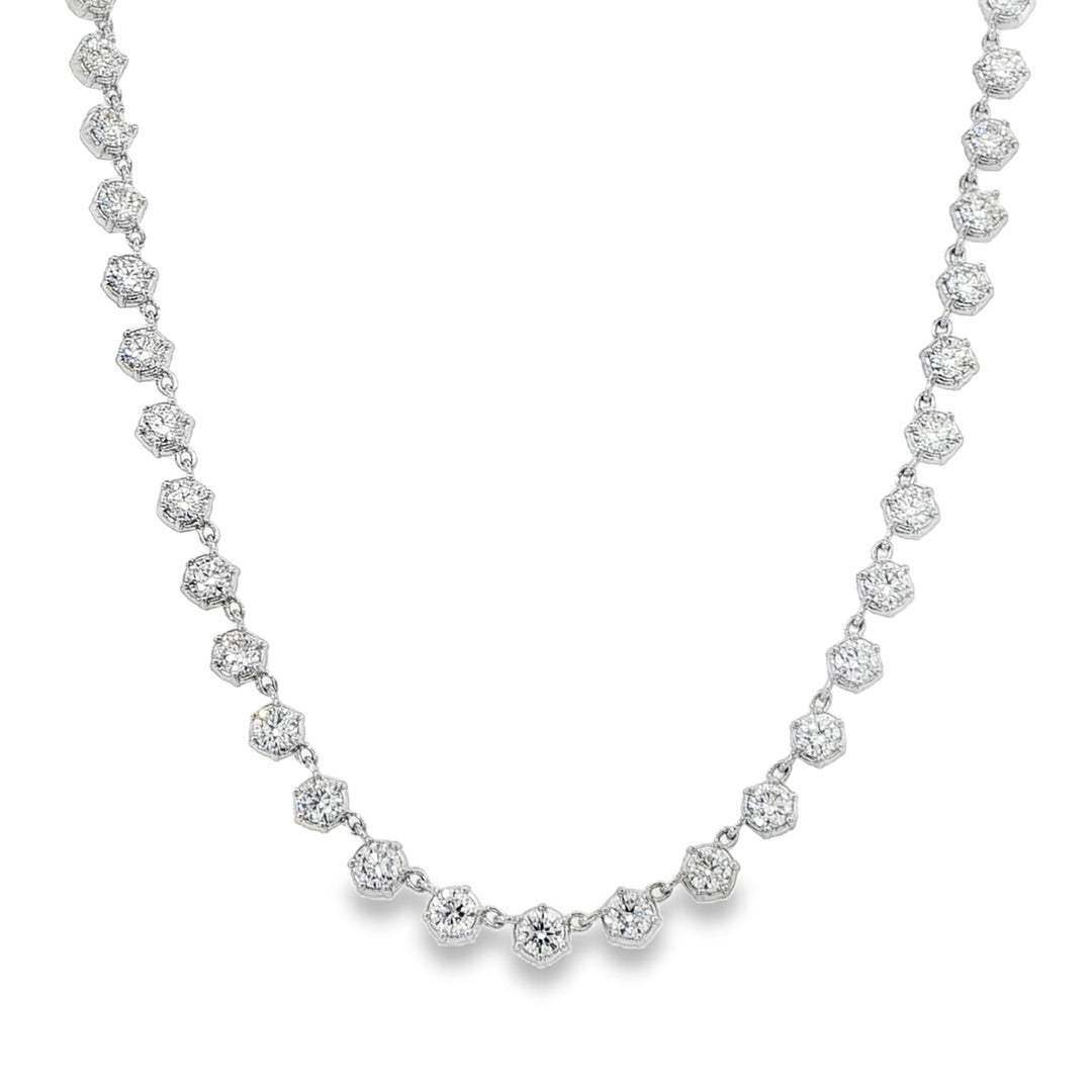 14K White Gold 6 Prong Diamond Tennis Necklace Weighing 10.68cts - 16"