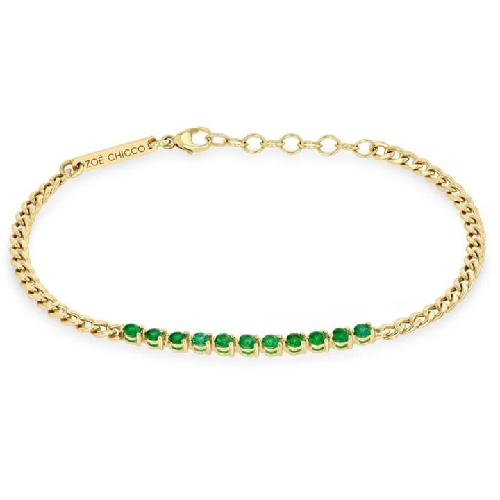 Emerald Tennis Segment Small Curb Chain Bracelet