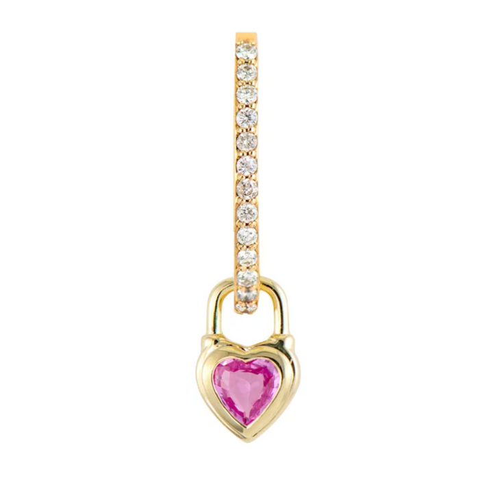 14K Gold Single Beating Heart Pink Sapphire Charm