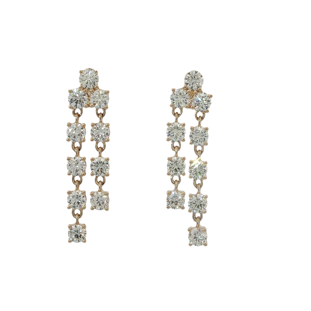 Yellow Gold and Diamond Drop Earrings With 2 Rows of Round Brilliant Diamonds Weighing 2.36cts