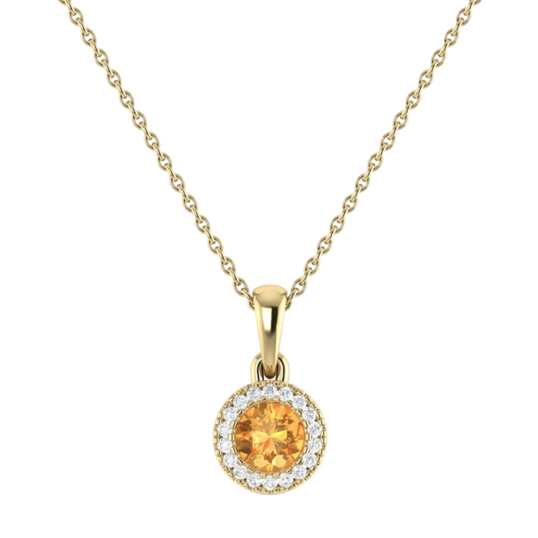 Citrine and Diamond Circle Pendant Necklace