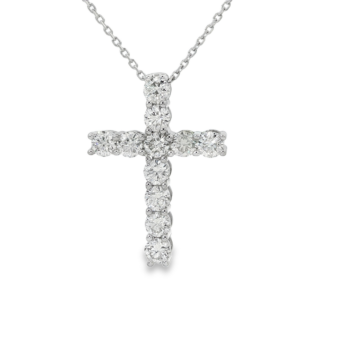 14K White Gold Diamond Cross Pendant Necklace Weighing 2.60cts On A 16" Chain