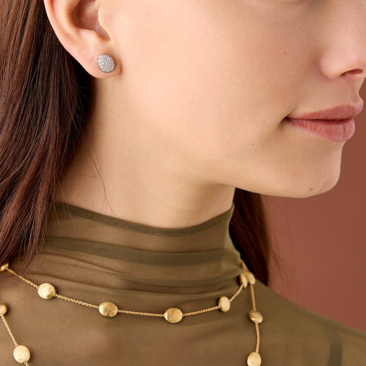 18K Yellow Gold Oval Diamond Pavé Stud Earrings