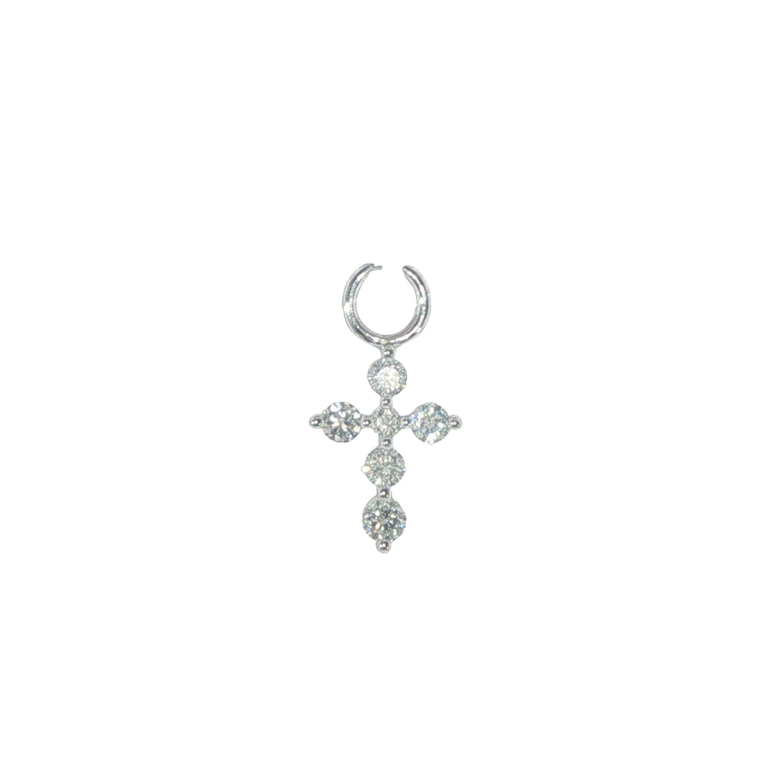 14K White Gold Tiny Prong Set Diamond Cross Charm - Single