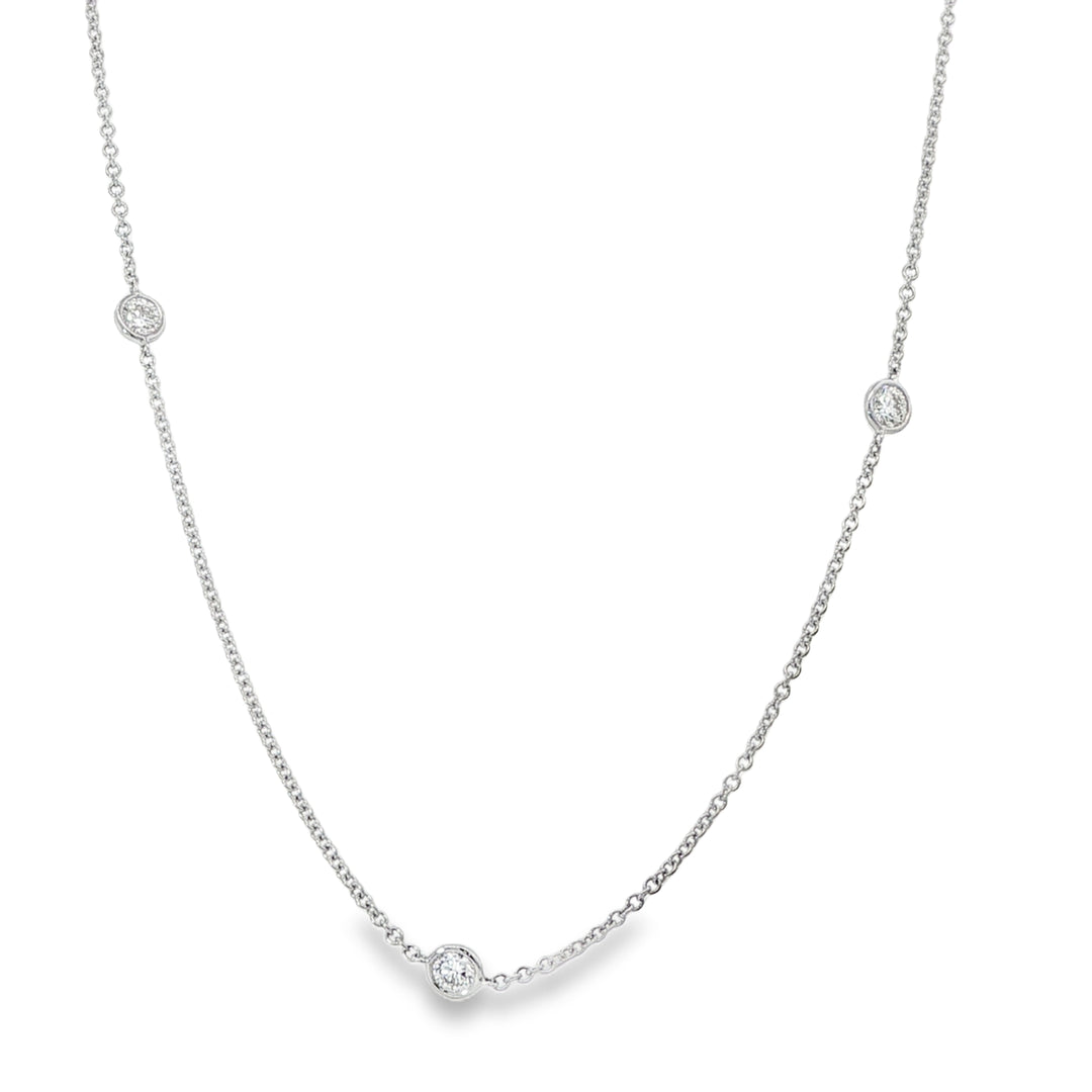 White Gold Diamond By The Yard Chain Necklace With 5 Round Diamonds
