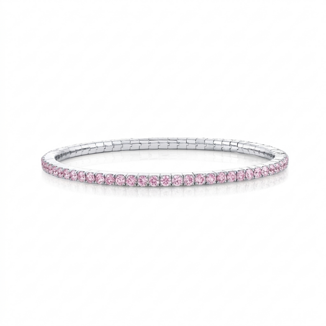 Sterling Silver Stretch Bracelet With Pink Sapphires - 6.5"