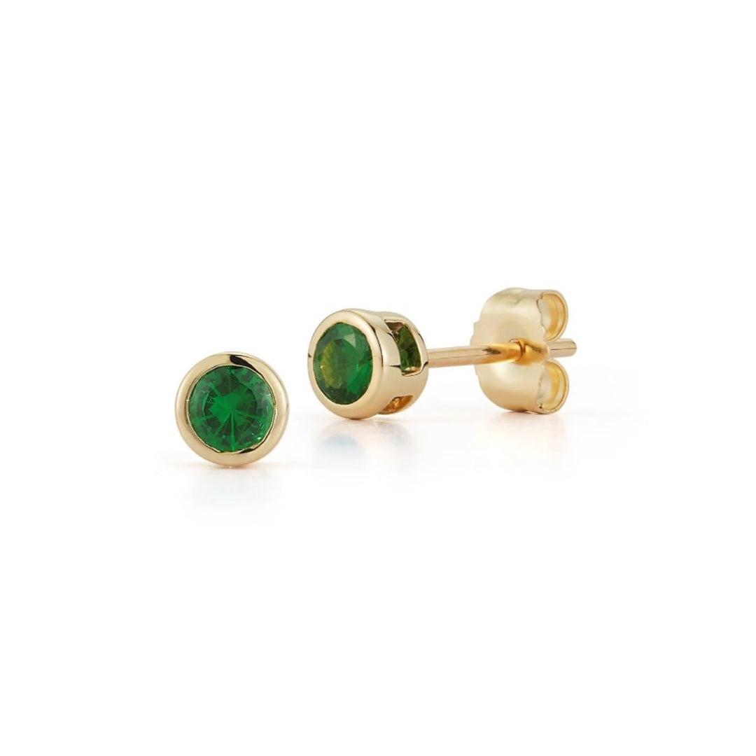 Yellow Gold Bezel Set Tsavorite Sapphire Stud Earrings