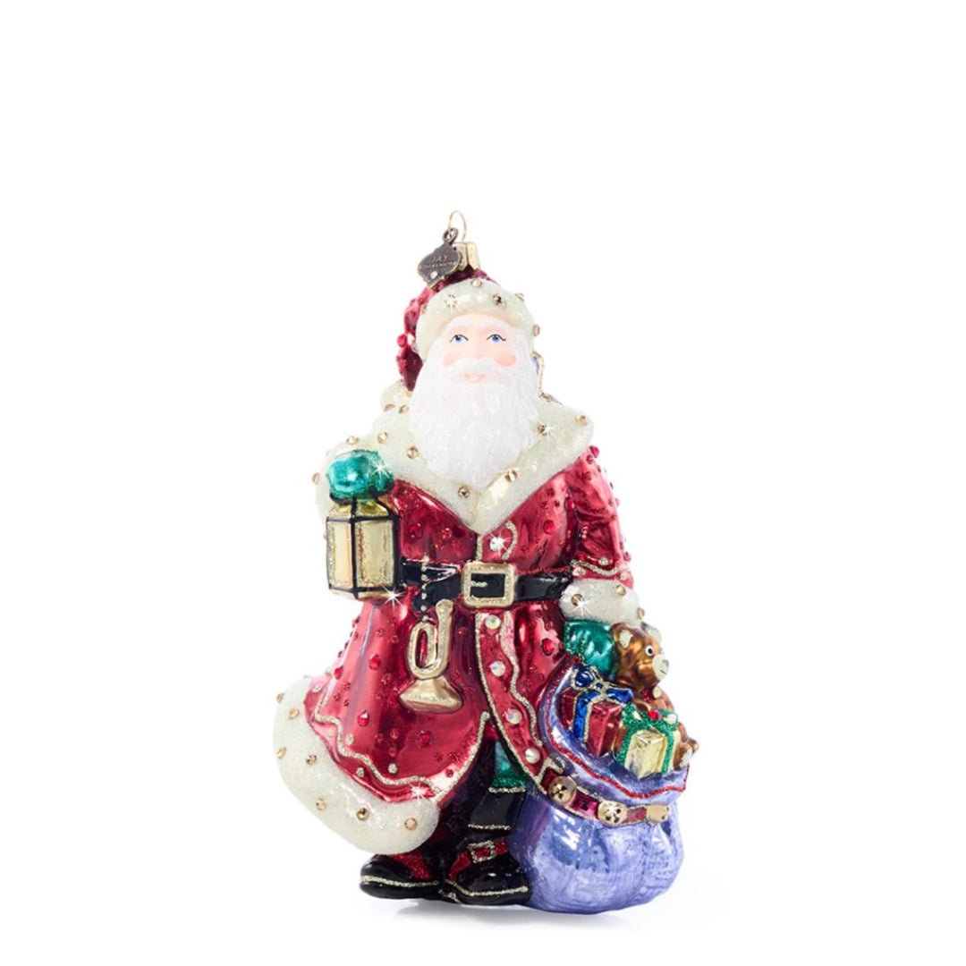 Bountiful Santa Glass Ornament