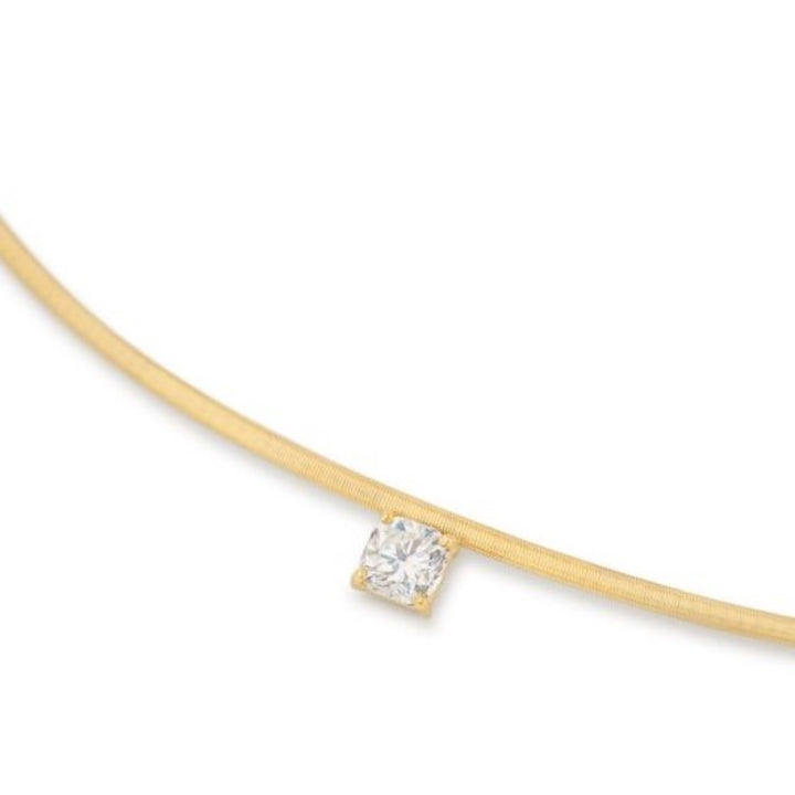 18K Yellow Gold Coil Necklace With Cushion Cut Diamond Station - 16"