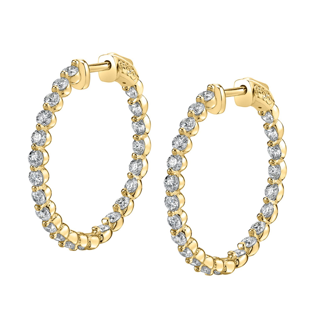 14K Yellow Gold 24mm Diamond Hoops